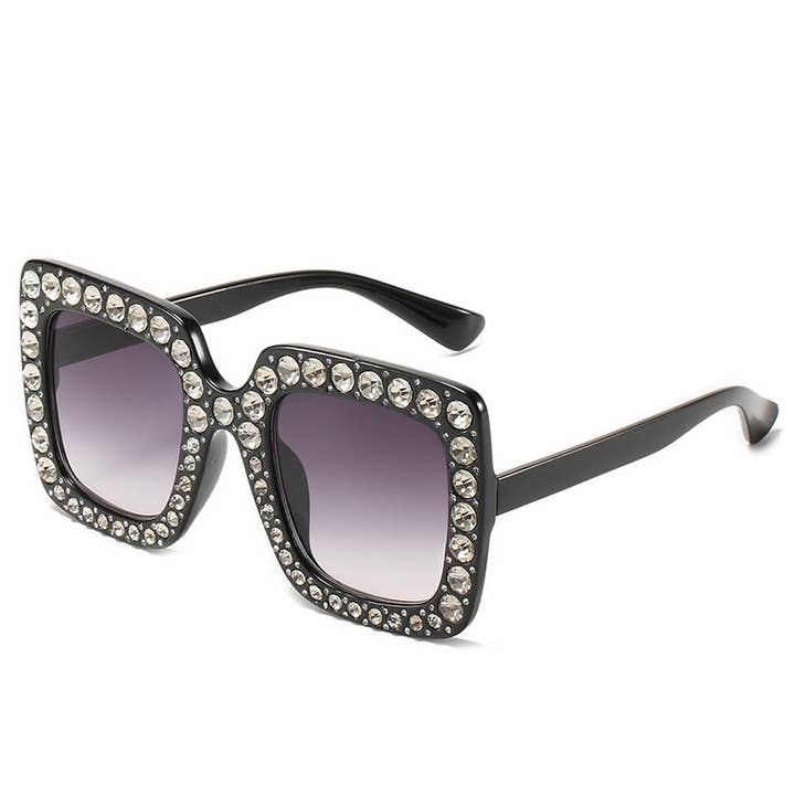 WoodWristCo - Wholesale Sunglasses - Women's - Fashion Square Frame Diamond Studded Sunglasses