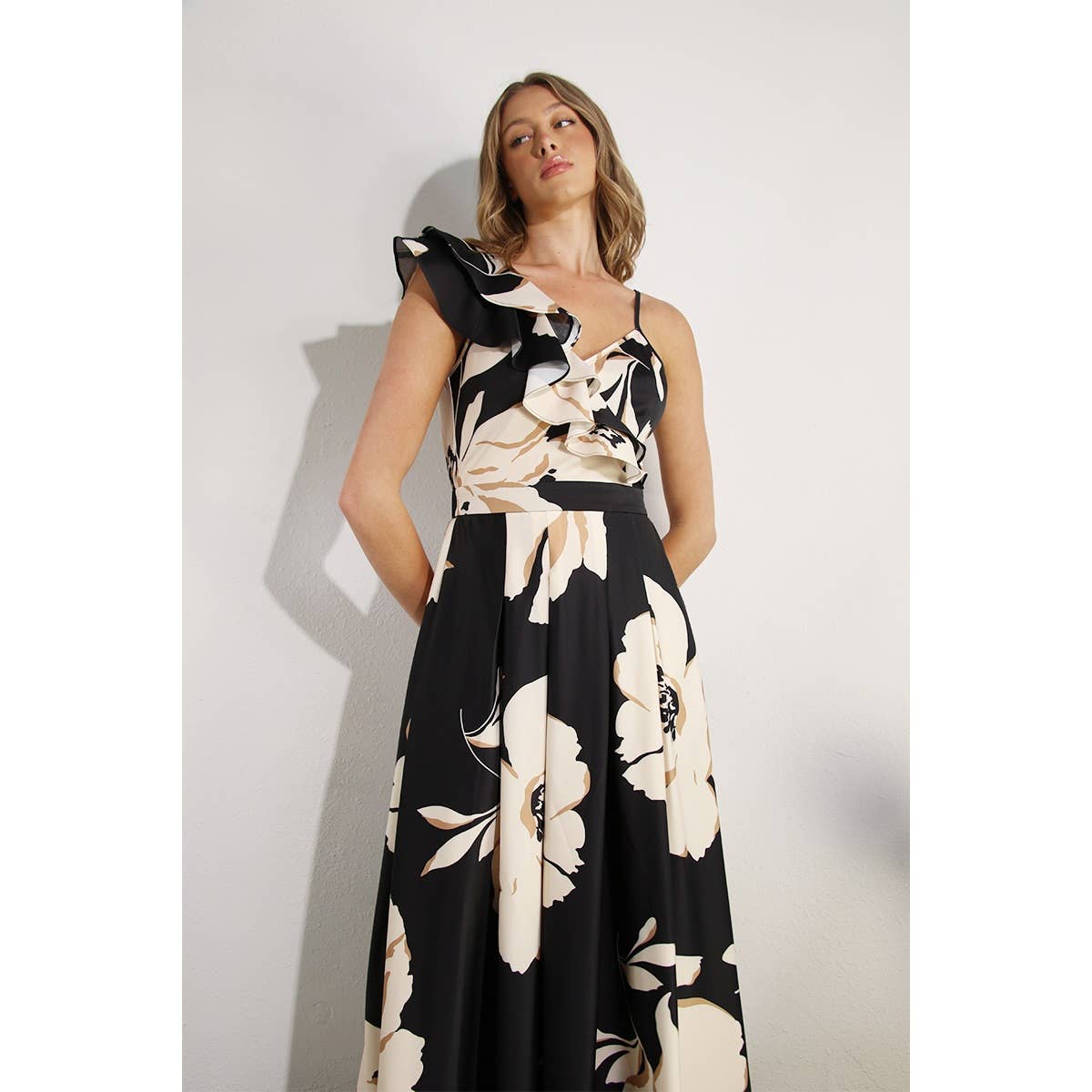 Mulla - Wholesale Dress - Women's - ONE SHOULDER RUFFLE PLEATED MAXI DRESS15