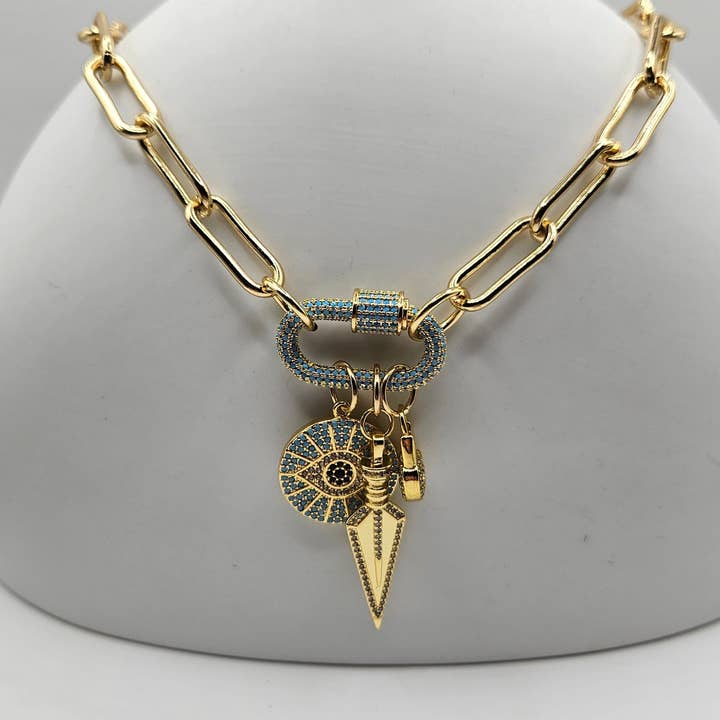 Haven Charm Necklace - Charm Gold Necklace - Evil Eye - CZ for wholesale by Vie Jewelry
