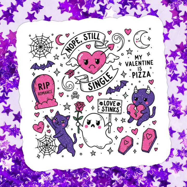 Autocollant en vinyle imperméable Goth Anti Saint-Valentin pour la vente par Stickers+ X Ashley Bexar
