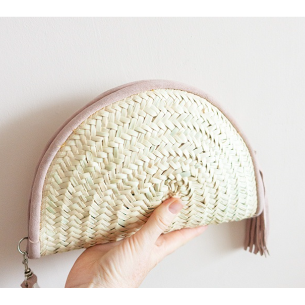 High crafty – wholesale Make-up/cosmetic bag – Pink Moroccan Makeup Pouch – Handmade Palm Leaf & Leather Cl0