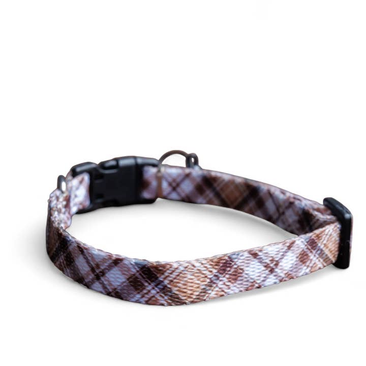 Dizzy Dog Collars - Wholesale Pet Collar - Cat/Dog - Maplewood : Caramel & Brown Plaid Cat Collar | Toy Breed Dog Collar3