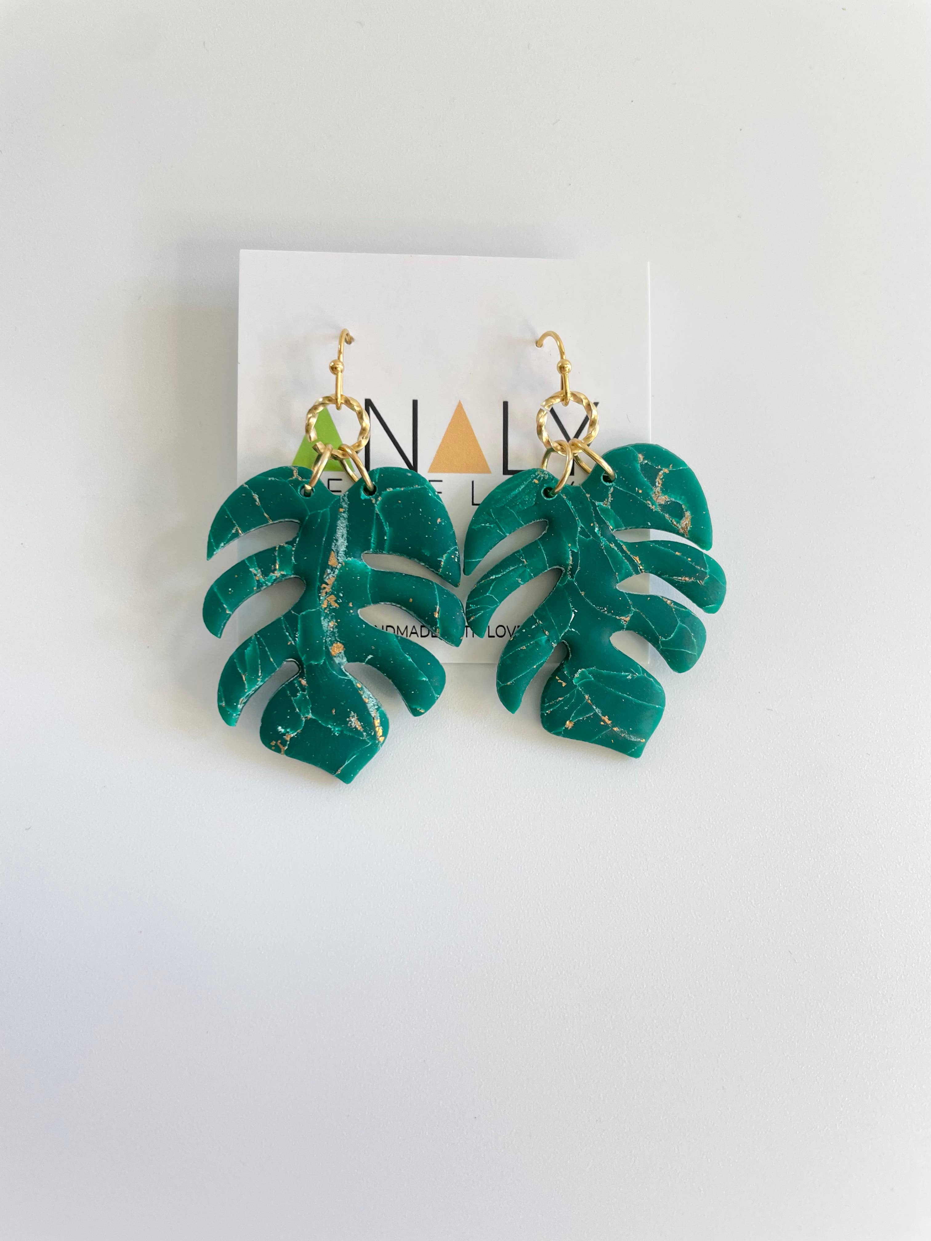 AnalyJewelry - Wholesale Dangle Earrings - Marble Monstera Dangles1