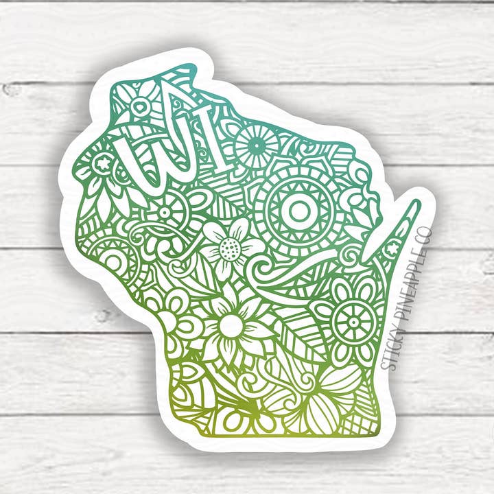 Wisconsin State Sticker | Matte Sticker | Mandala Sticker | Weatherproof Sticker | For Your Laptop, Water Bottle & More! for wholesale by Sticky Pineapple Co