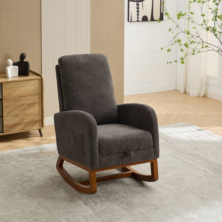 Charcoal High Back Nursery Rocking Chair with Retractable Footrest for wholesale on Faire3