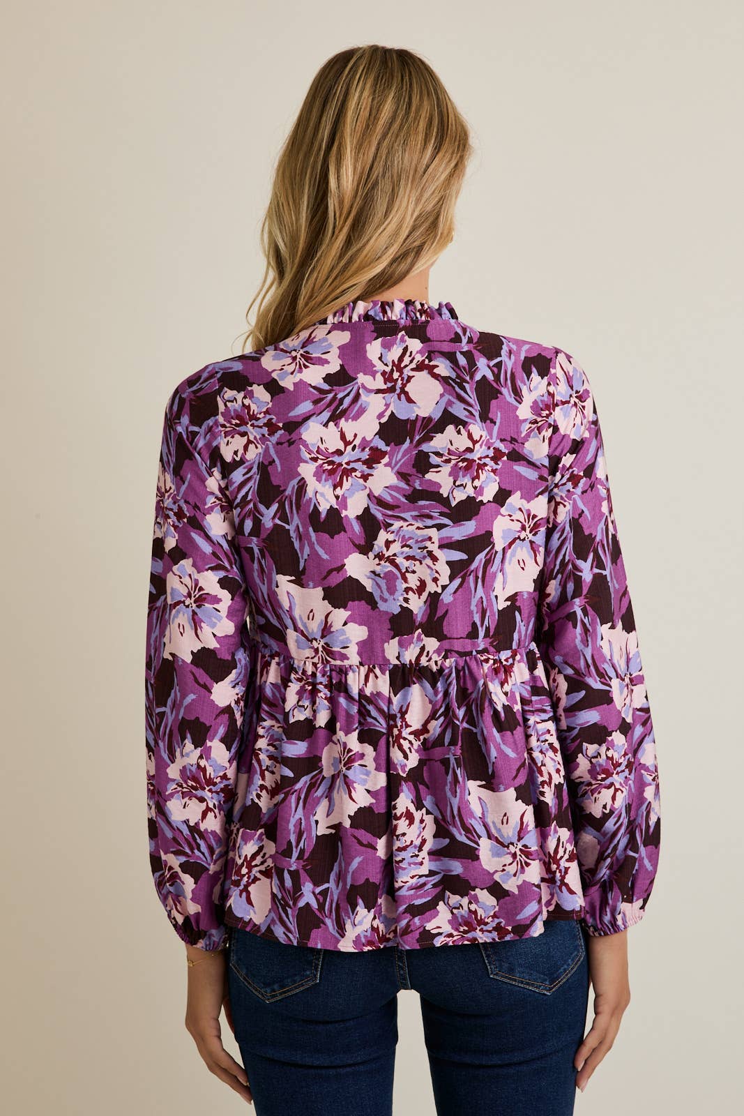 LAVENDER MULTI MOCK NECK FRONT TIE LONG SLEEVE TOP for wholesale on Faire3