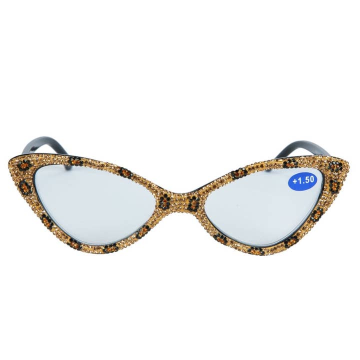 Ole - Wholesale Eyeglasses - Women's - Handmade Rhinestone Cat Eye Reader Glasses G0305-Brown2