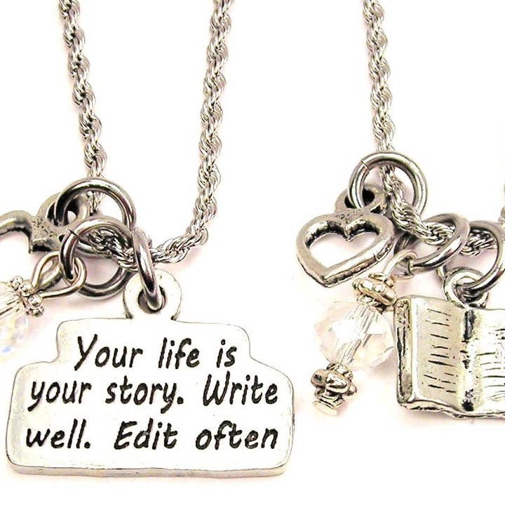 Your Life Is Your Story Open Book Two Rope Chain Necklaces for wholesale by Chubby Chico Charms