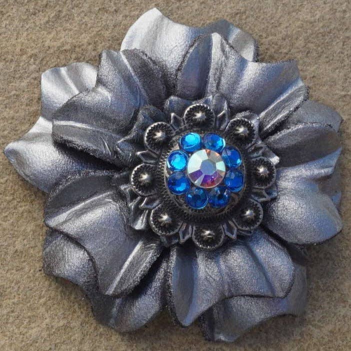 Rodeo Drive - Wholesale Horseback Riding Gear - Silver Carnations Leather Flowers - 1" Crystal Conchos - Options7