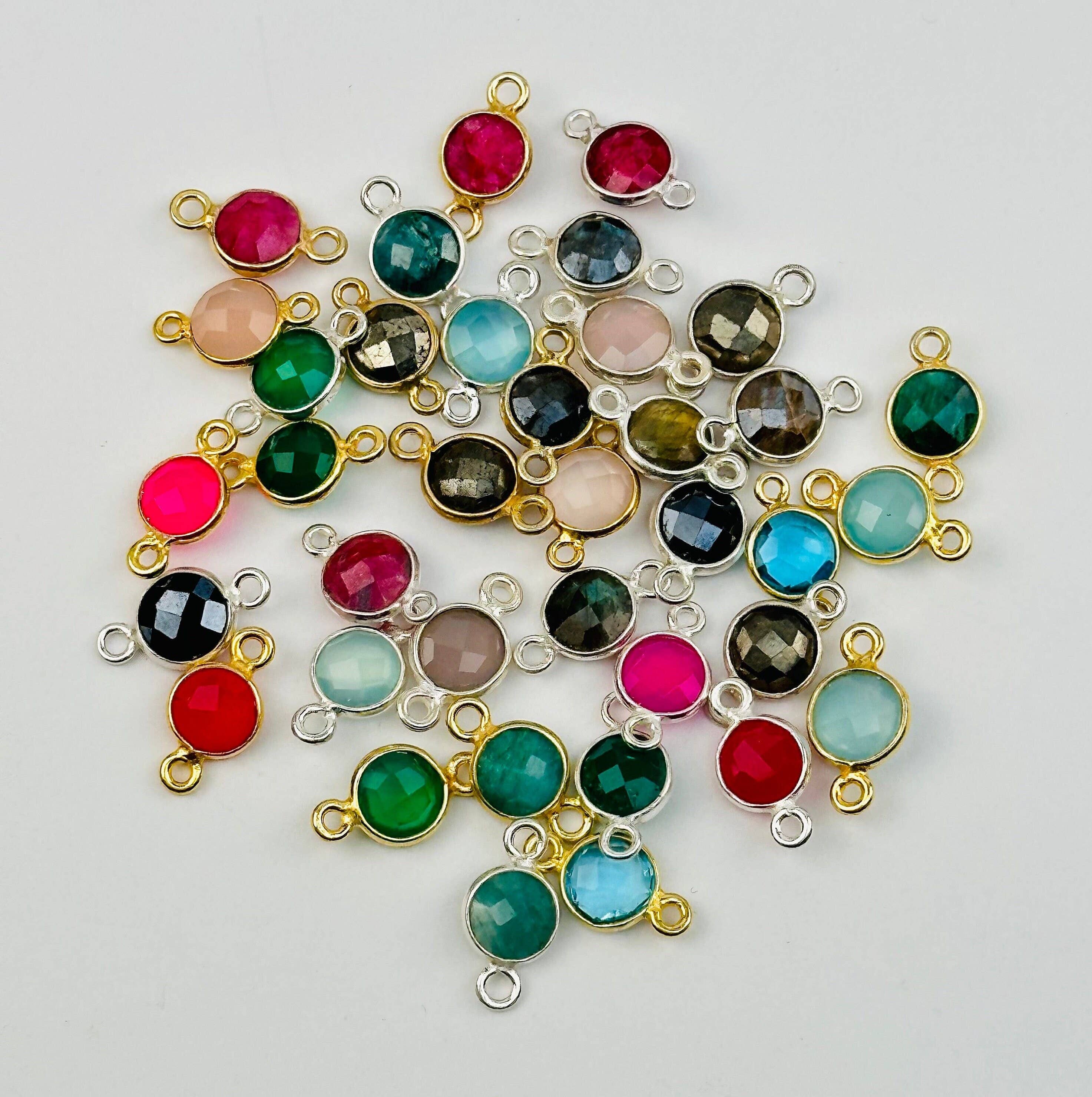 Jewelers Paradise – wholesale Individual charm/pendant – Gemstone Round Bezel Charm Connector - 6mm - Double Bail 4