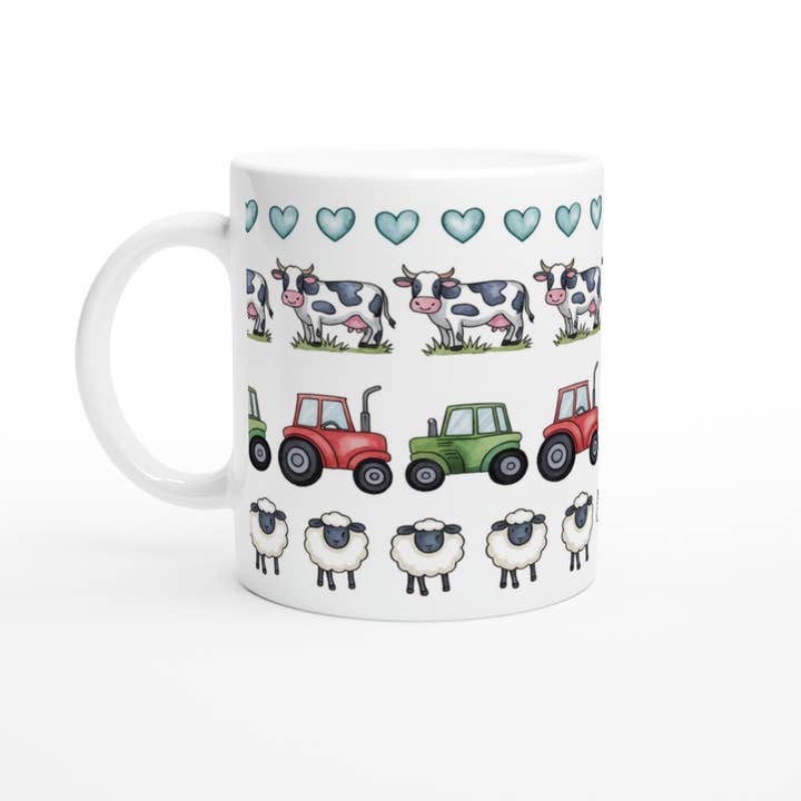 Rustic Farmhouse Pottery Mug with Tractors and Livestock for wholesale by Aminelle & Willow