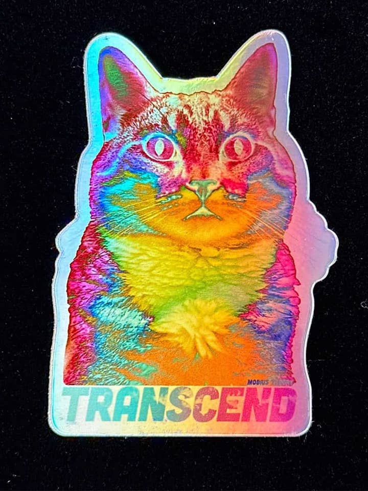 Holographic Psychedelic TRANSCEND 3.5" Die Cut Sticker for wholesale by Mobius Theory