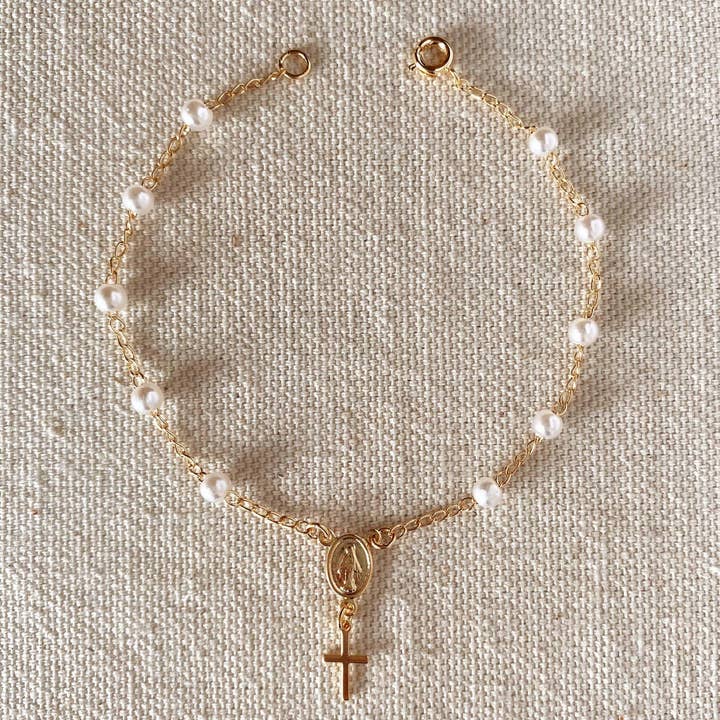 GoldFi - Wholesale Charm/Dangle Bracelet - 18k Gold Filled Pearl Rosary Bracelet