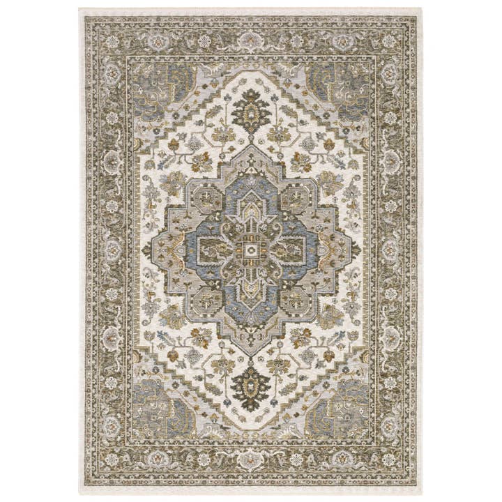 HomeRoots - Wholesale Area Rug - 2' X 3' Ivory And Gold Medallion Distressed Area Rug With Fringe