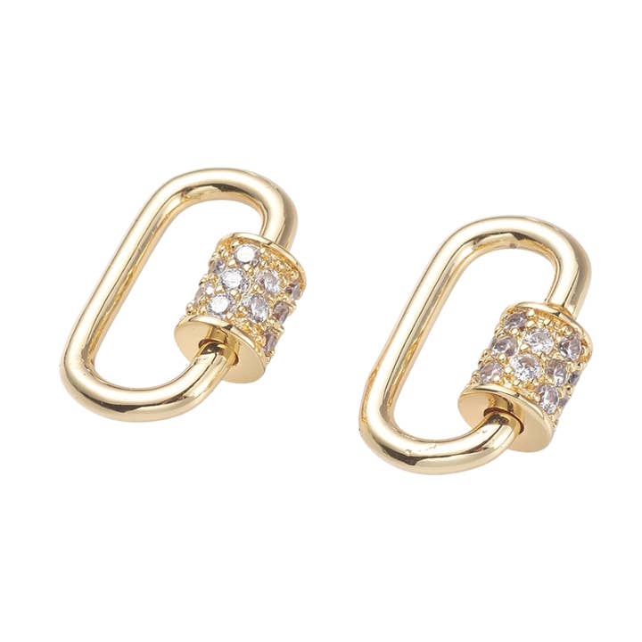 Petit mousqueton Gabi en or | Mousqueton ovale à vis en zircon cubique pour la vente par The Charm Bar Company