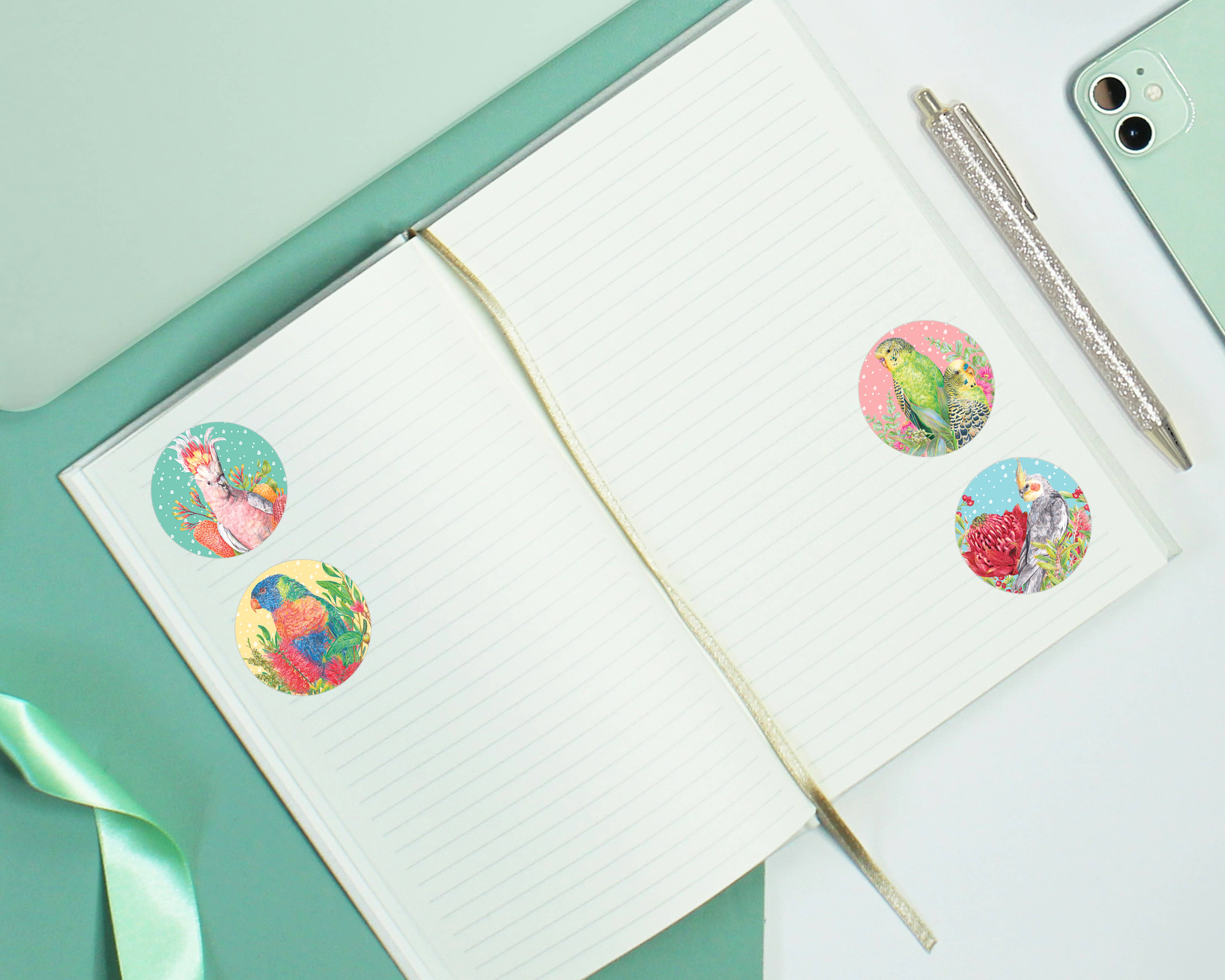 Kayla Reay Design - Venta al por mayor Pegatina - Hoja de pegatinas de vinilo de loros australianos – Papelería de aves2