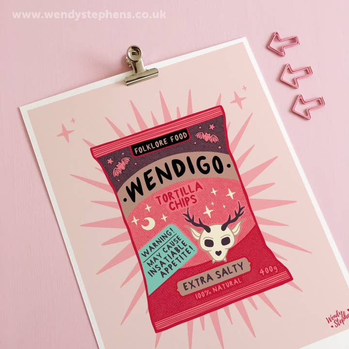 Wendigo Chips Cryptid Gothic Art Print for wholesale by Wendy Stephens Art