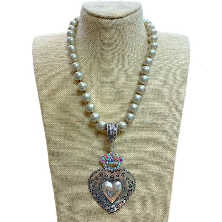 Coração com Coroa de Cristal AB em Pérolas Navajo Faux por atacado de Accessories To Go