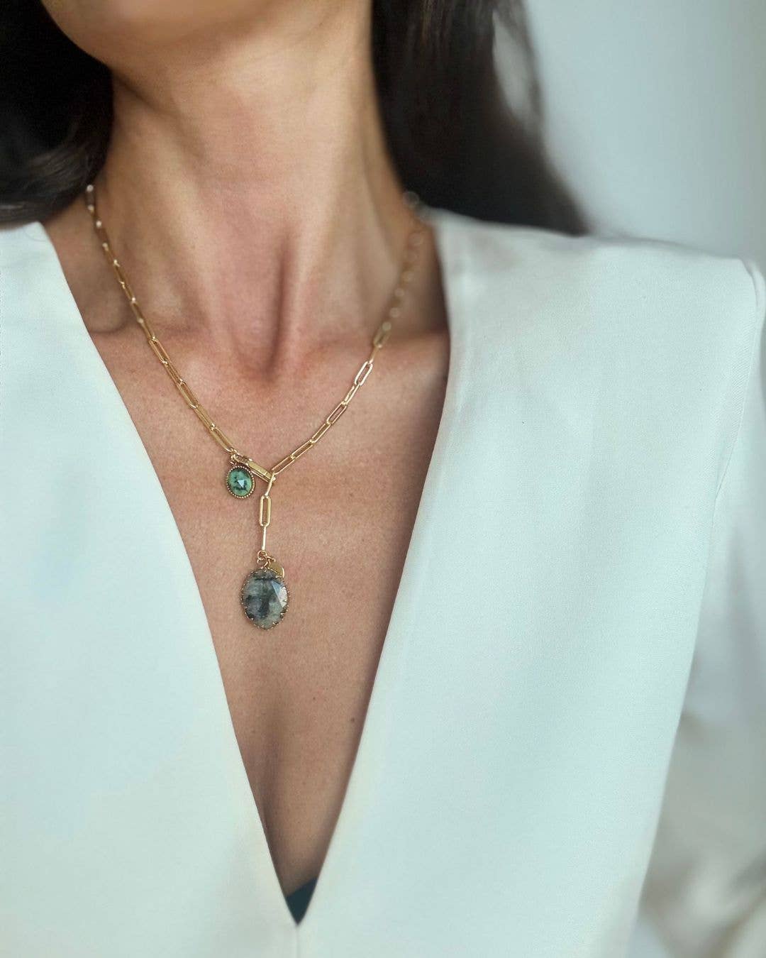 WILYMI Jewelry Co - Wholesale Pendant/Charm Necklace - Labradorite & Ruby Zoisite Necklace | 18k Gold Filled 1