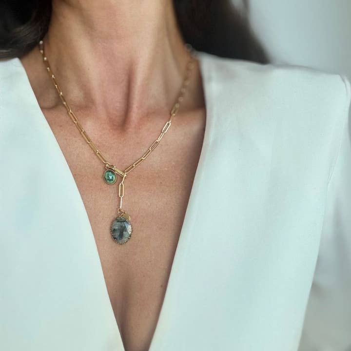 WILYMI Jewelry Co - Wholesale Pendant/Charm Necklace - Labradorite & Ruby Zoisite Necklace | 18k Gold Filled 1