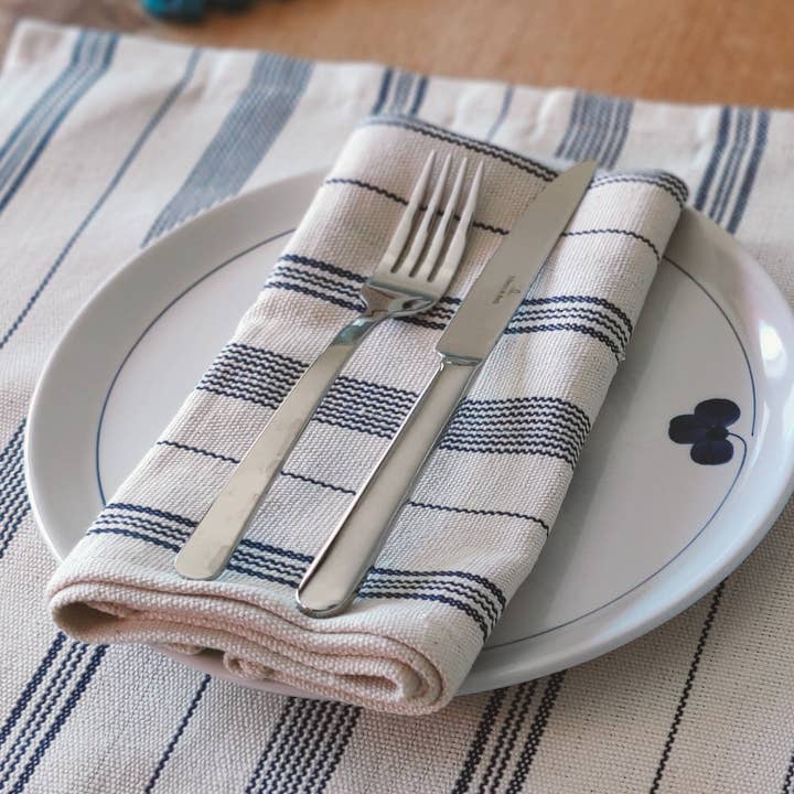 Serviette en tissu tissée à la main | Coton Beige Bleu | Serviette pour la vente par SOLOKO