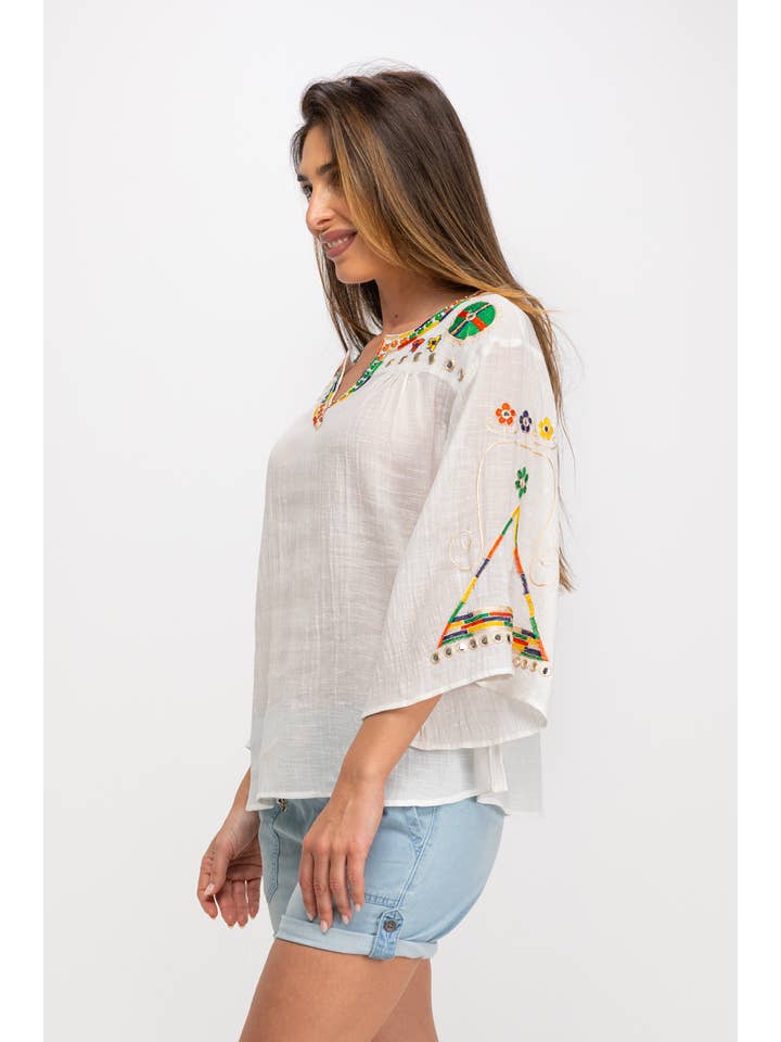 Peace & Love (CALAO IMPORT EXPORT S.L.) - Wholesale Blouse - Women's - PLAIN EMBROIDERED BLOUSE PR9011B4