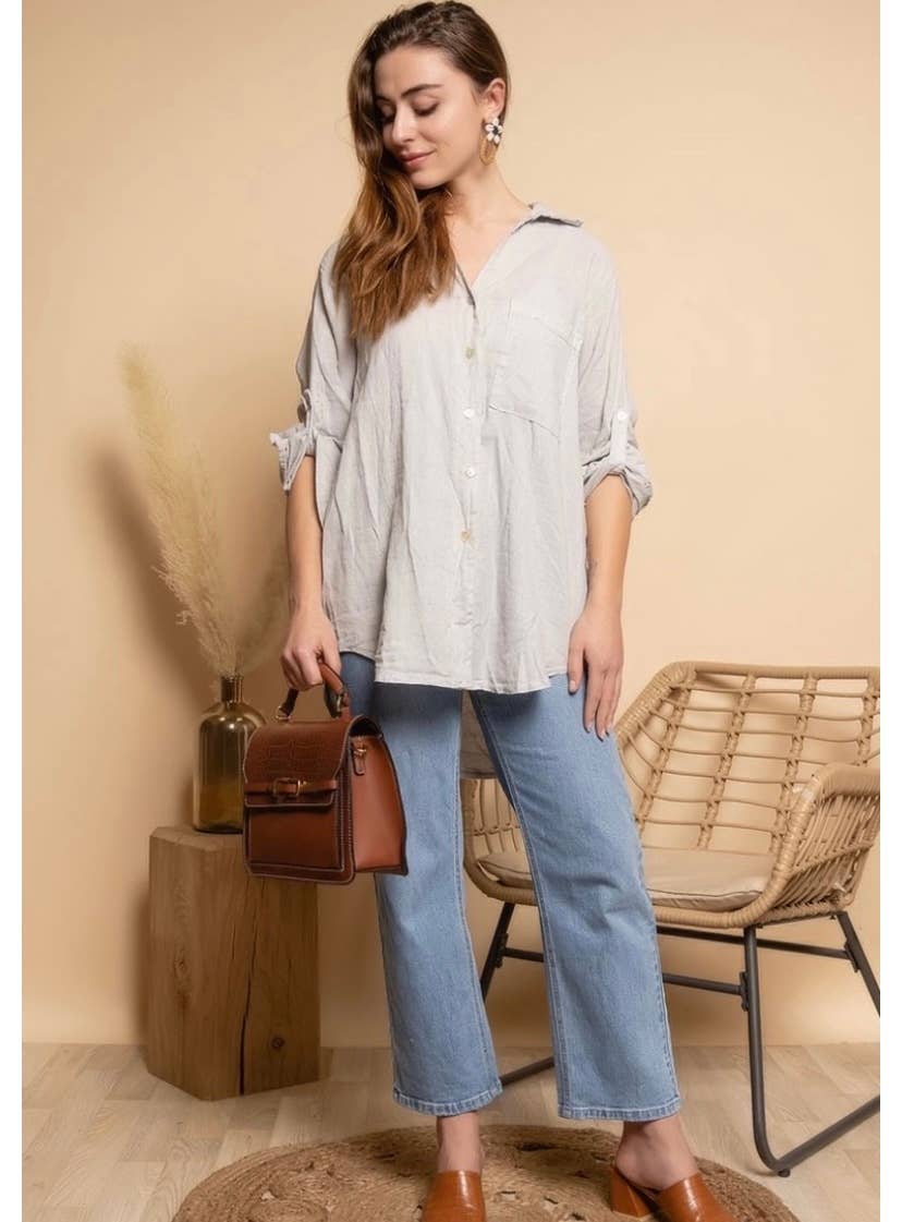 LINEN & COTTON HOUSE - Wholesale Button Down Shirt - Women's - LINEN SHIRT WITH SQUARE POCKET, SPRING SUMMER 7400123