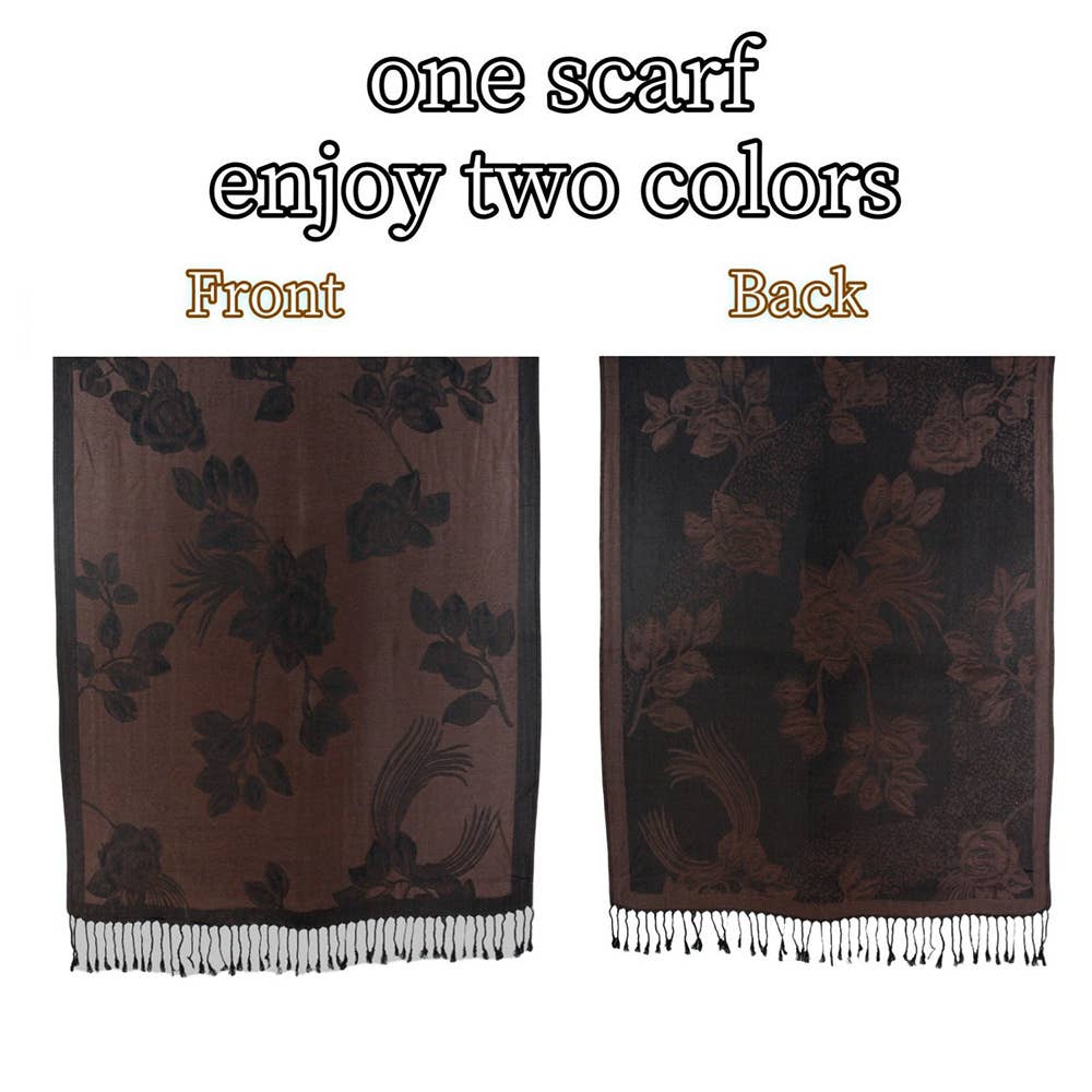 Sensibling Corp. – wholesale Scarf – Women's – Rose Floral Pashmina Reversible Scarf Shawl2