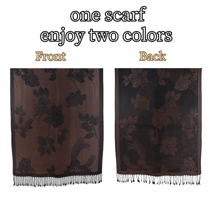 Sensibling Corp. - Wholesale Scarf – Women's - Rose Floral Pashmina Reversible Scarf Shawl2