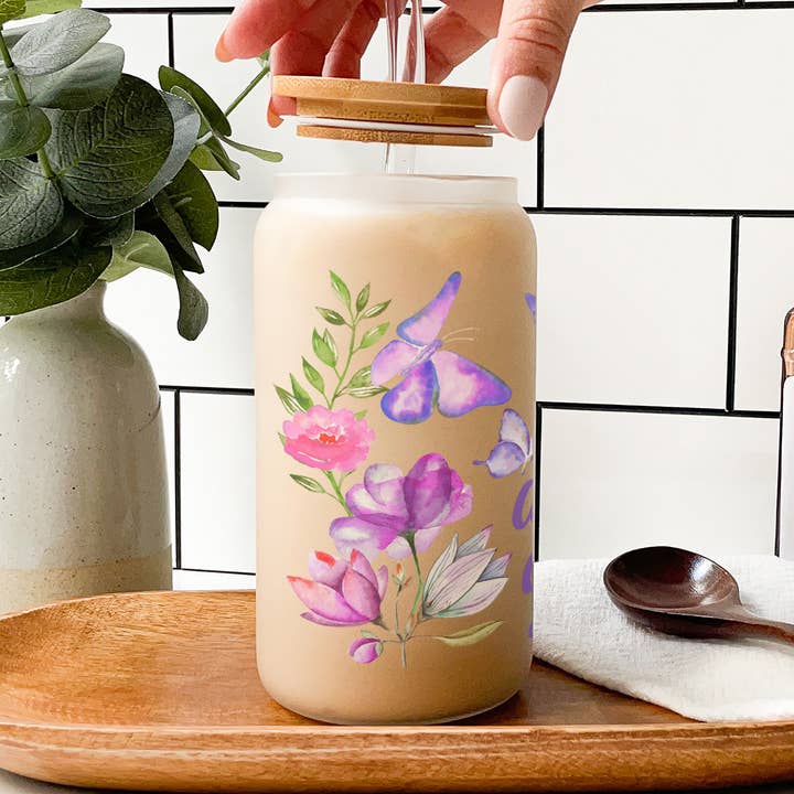 Butterfly Garden Glass Tumbler Inspirational for wholesale by The Traveled Lane®