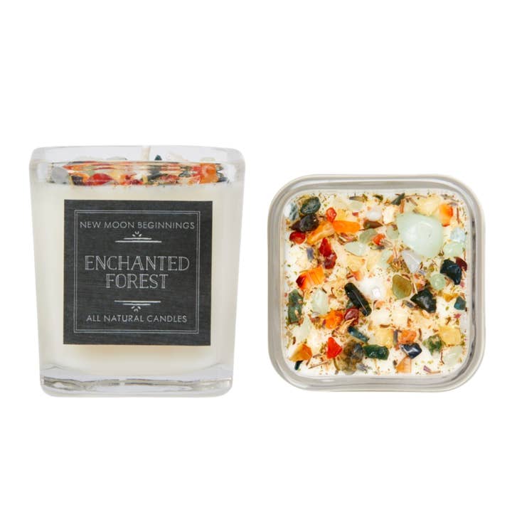 New Moon Beginnings - Wholesale Jar/Filled Candle - Enchanted Forest Candle - Herb, Flower, & Crystal Candles3