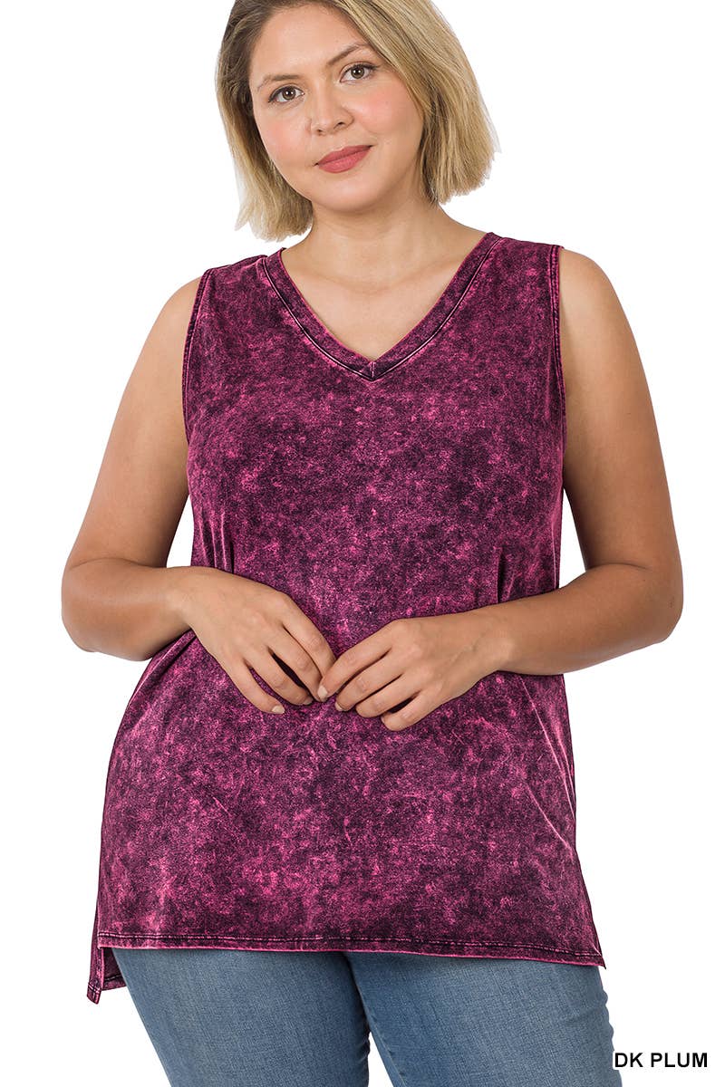 42POPS – wholesale Linne (Tryckt) - Dam – Mineral Wash ärmlös tunika med v-ringning och sidospalt, stor storlek33