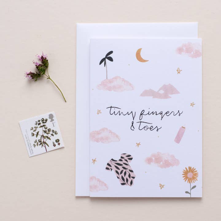 Tiny Fingers Greeting Card for wholesale by The Hidden Pearl Studio