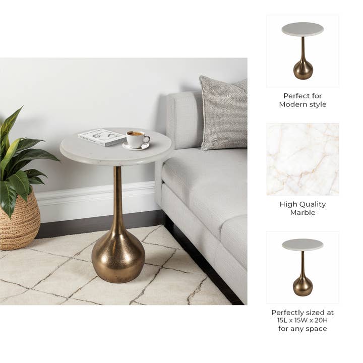 Sagebrook Home - Wholesale Side Table - White/Gold 20 in. Aluminum Marble Accent Table Ball Base