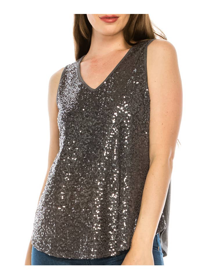 W.A.Y. --Wonderful And Young - Wholesale Tank Top - Women's - Shimmery Sequin V Neck Top Tank18