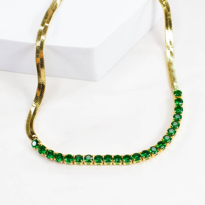Savvy Bling - Wholesale Link & Chain Necklace - Herringbone Green CZ Necklace1