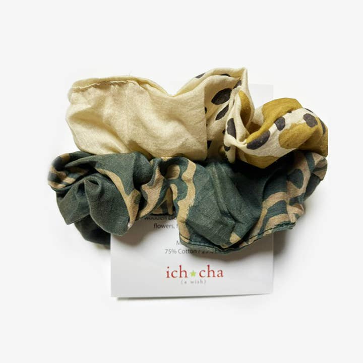 Ichcha - Wholesale Scrunchie - Women's - Scrunchies | Cotton Silk Hand Dyed + Block Print (set of 2)2