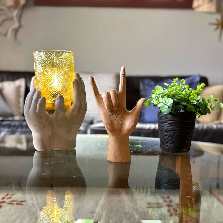 Zeckos - Wholesale Decorative tabletop object - Wooden Sign Language I Love You Hand Gesture Statue 7.75"1