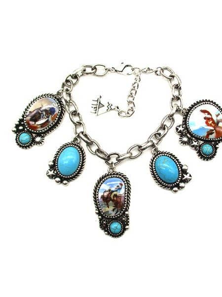Western Theme Turquoise Charm Bracelet for wholesale by Snowing West