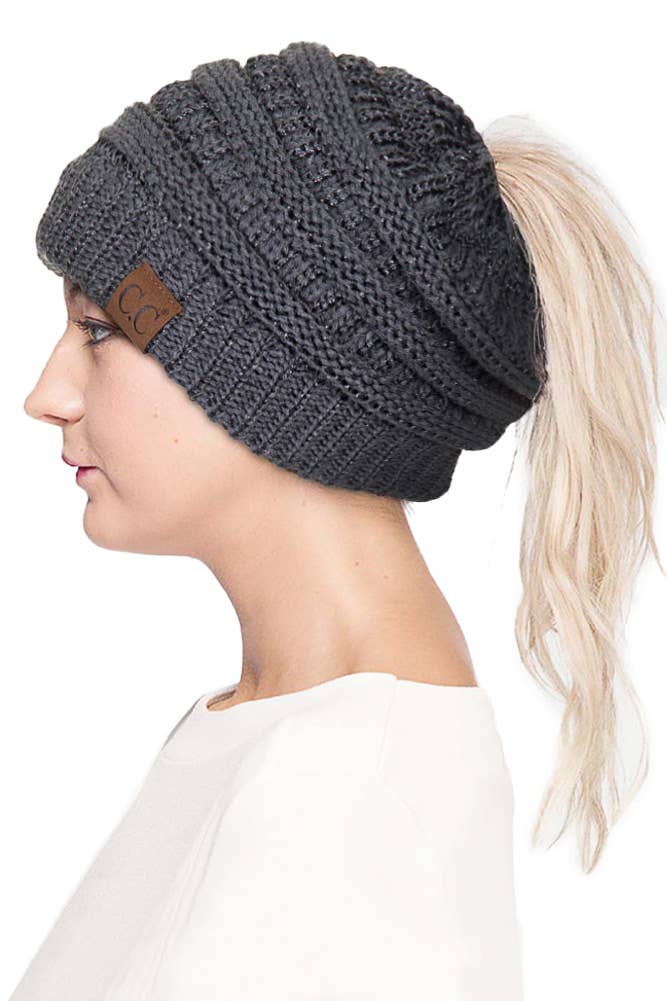 Hana – wholesale Beanie – Women's – C.C Metallic Messy Bun Ponytail Beanie4