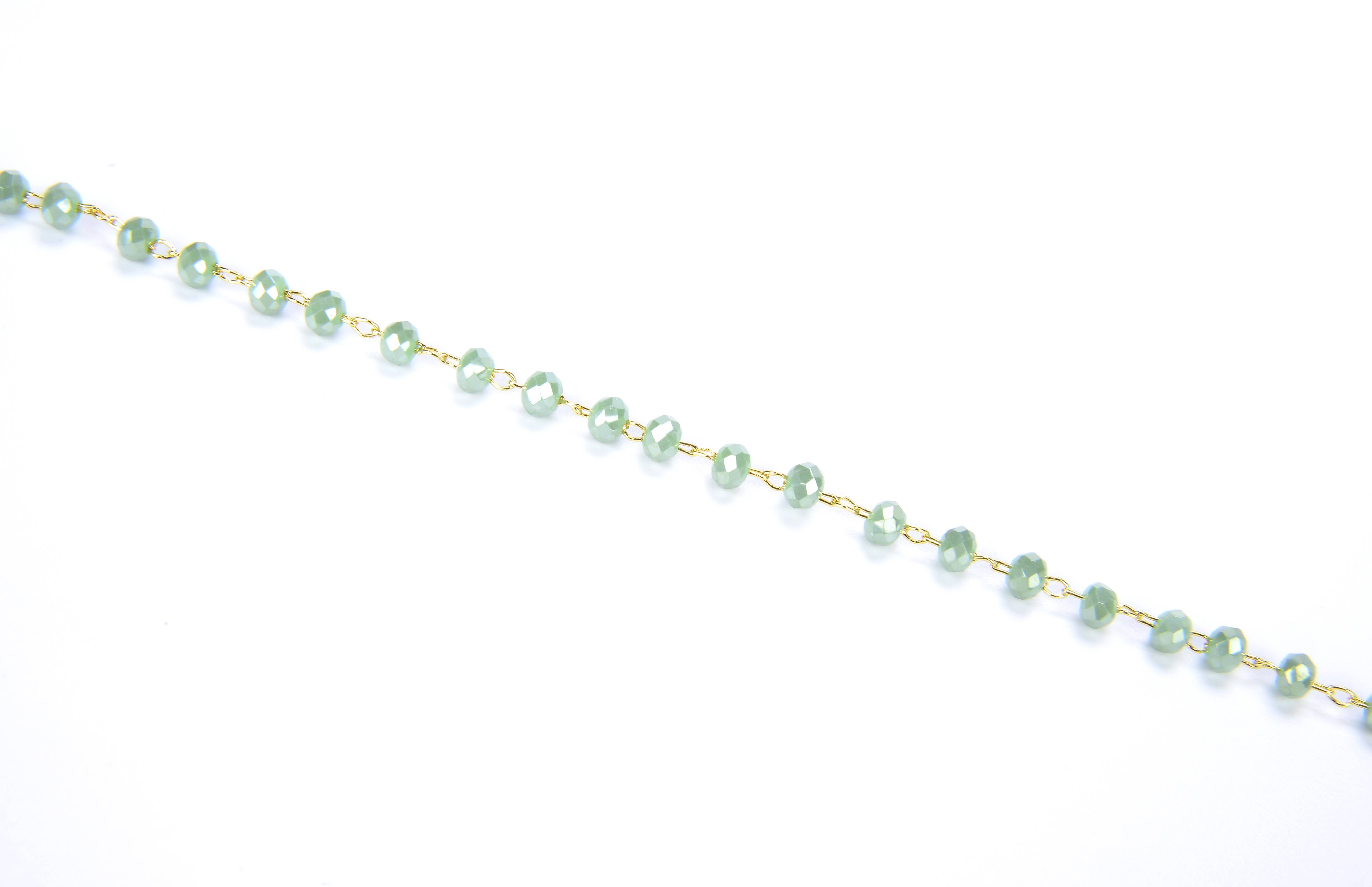 findings4uGem - Wholesale Link & Chain Necklace - Light Green Rondelle Faceted Beads Gift Chain By Foot, CH0262