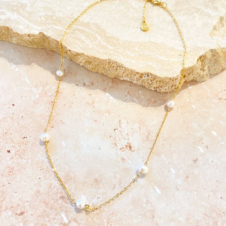Angels Whisper Accessories - Wholesale Beaded/Pearl Necklace - Ally Pearl 18K Gold Plated Necklace