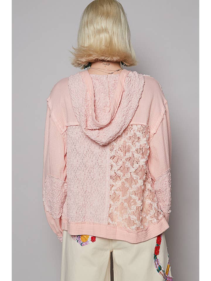 Pol Clothing - Wholesale Jacket - Women's - Balloon Sleeves Lace Solid Knit Hoodie Jacket SALE16