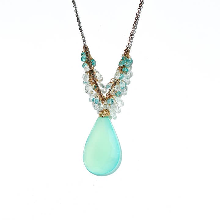 Collana a goccia in calcedonio blu e acquamarina 14KGF per la vendita all'ingrosso da parte di GemDiggers