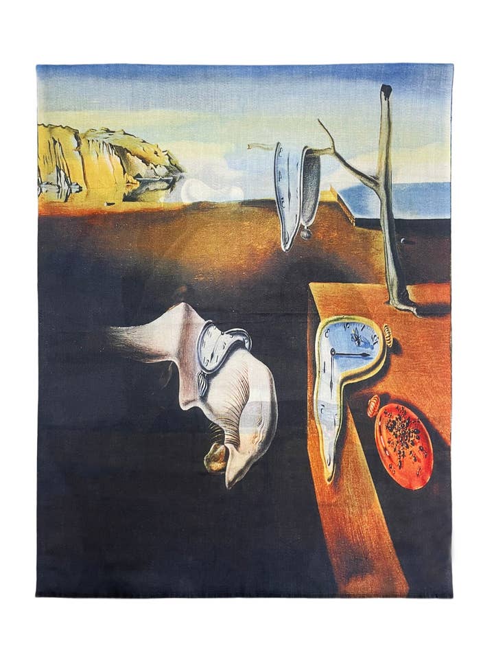 Dali The Persistence Of Memory Art Print Reversible Wool Frayed Scarf for wholesale by Fashion Scarf World