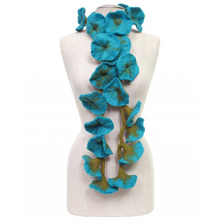 BNB Crafts Inc. - Wholesale Scarf - Women's - Felted flower scarves- Turquoise/ Green