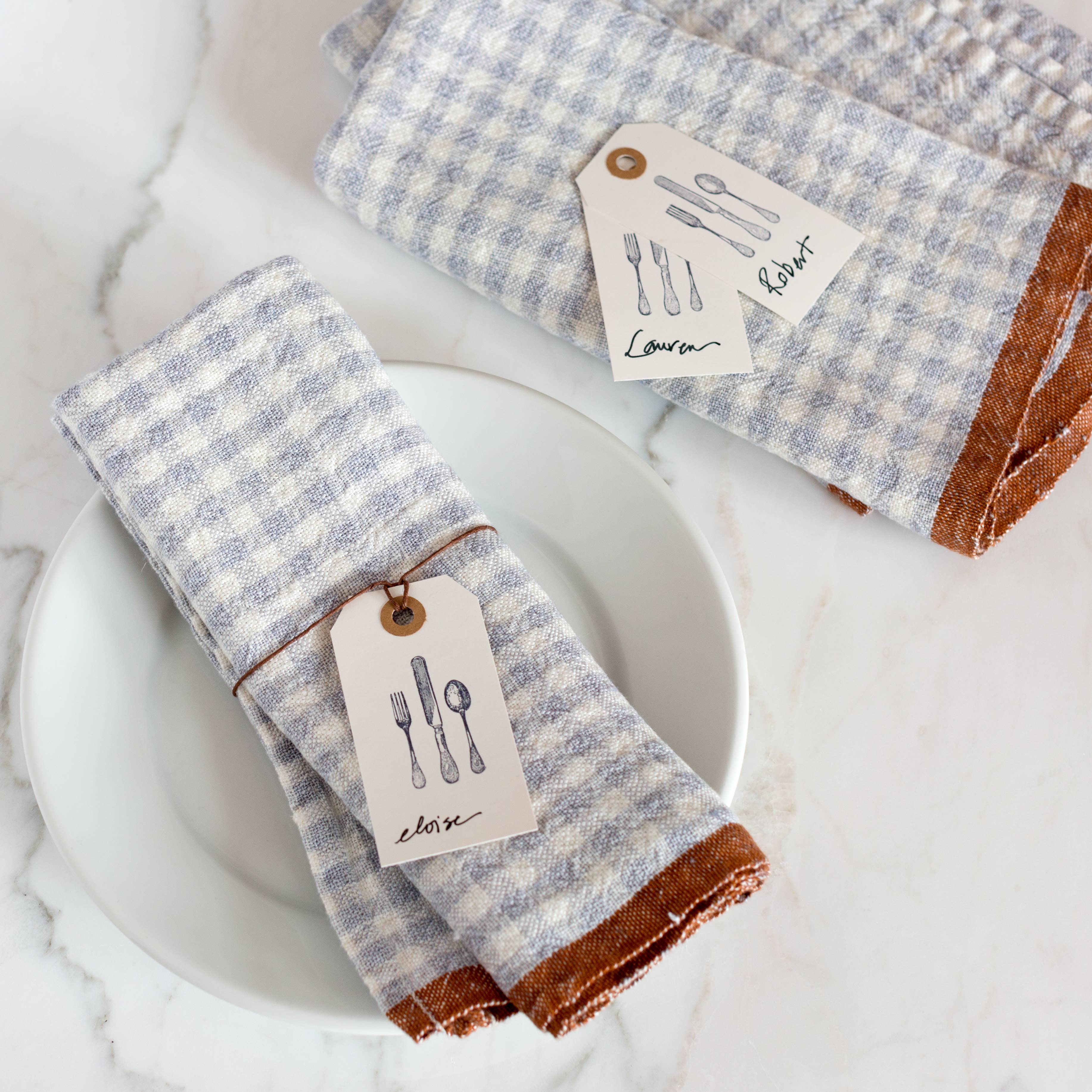Caravan Home - Wholesale Dinner & Cloth Napkin - Two-Tone Gingham Blue/Cognac Napkins 20x20 - Set of 41