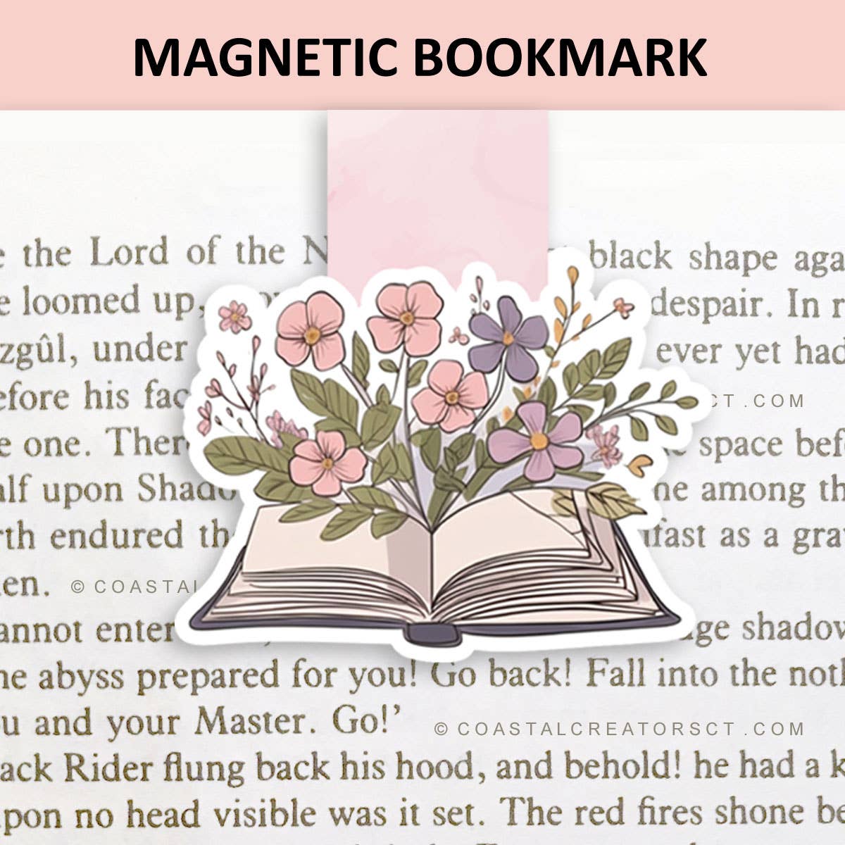 Coastal Creators of Connecticut - Wholesale Bookmark - Open Book with Pink Flowers Magnetic Bookmark (Packaged)4