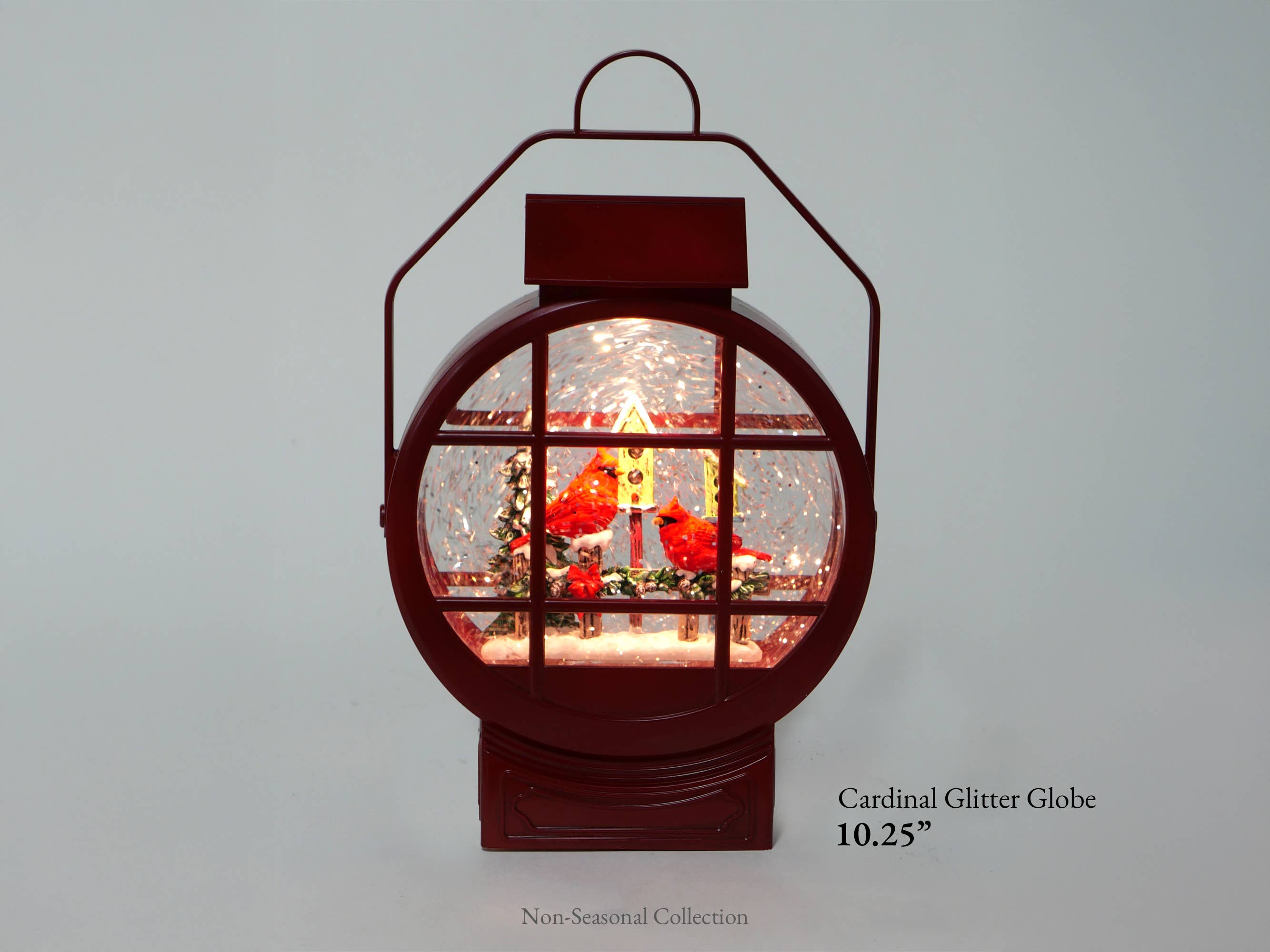 IEGIFT - Wholesale Decorative Tabletop Object - 10.25" Lighted Glitter Lantern, Cardinal0