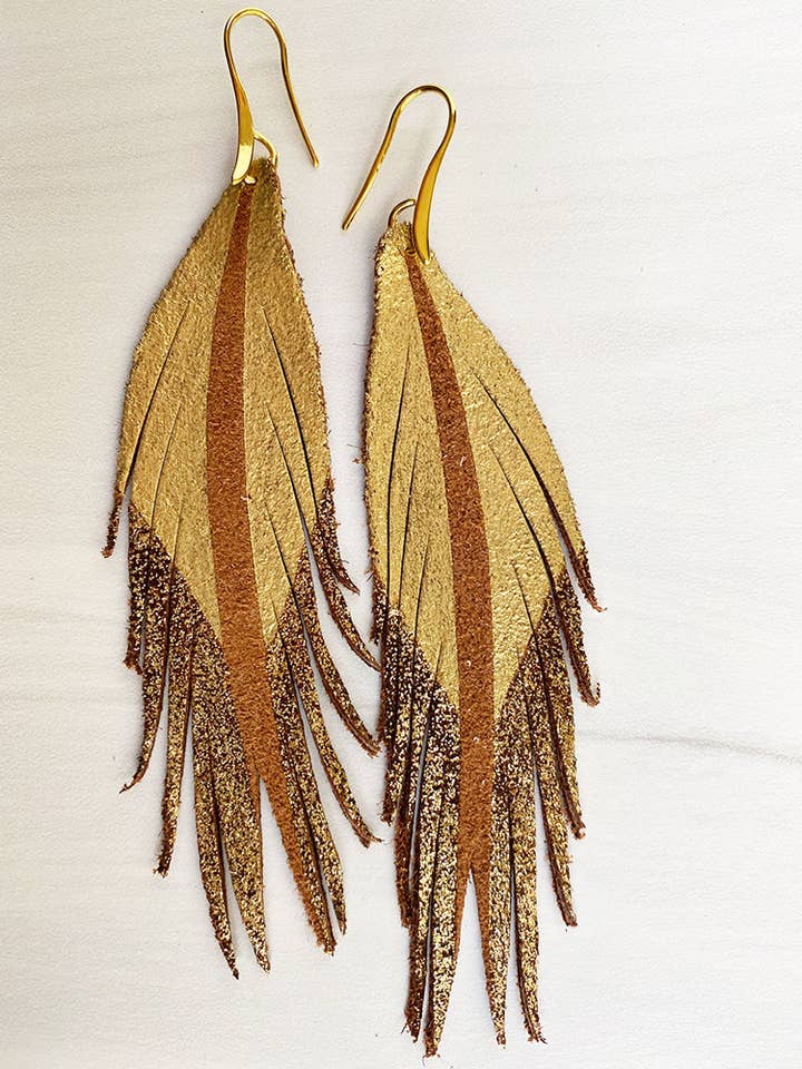 Toast Color Leather Earrings - Gold Gold Glitter for wholesale by The Supply Society